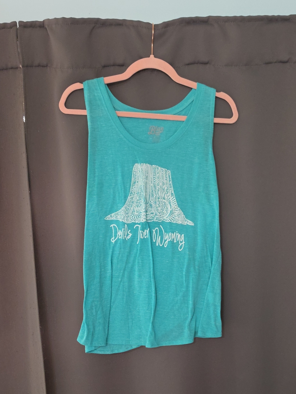 Blue 84 Teal Graphic Tank Top with White Devil's Tower Print